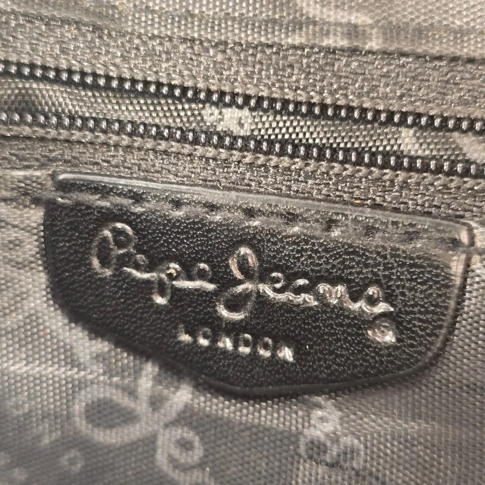 Pepe Jeans London Black Ostrich Embossed Studded Y2K Baguette Shoulder Bag‎